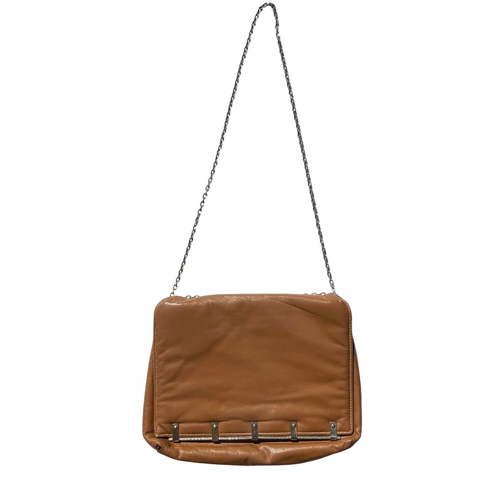 Vintage Purse Handbag Shoulder Bag Brown with Metal Accents Chain Shoulder Strap